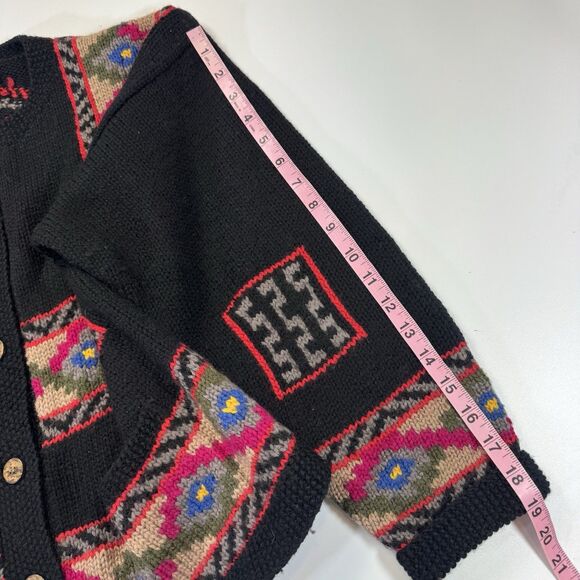Vintage LL Bean Wool Geometric Cardigan Sweater Fair Isle Nordic Aztec Women L - Picture 10 of 10